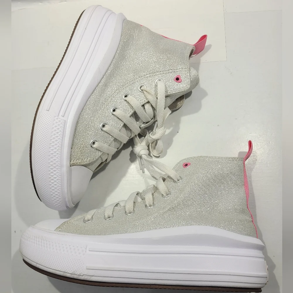 CONVERSE LITTLE GIRLS CHUCK TAYLOR ALL STAR MOVE SPARKLE PLATFORM HI TOP SHOE 3 - Picture 10 of 15